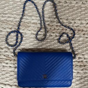 Cobalt blue Chanel wallet on a chain!